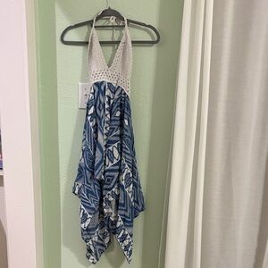 Blue and White Hippy Boho Crochet Dress